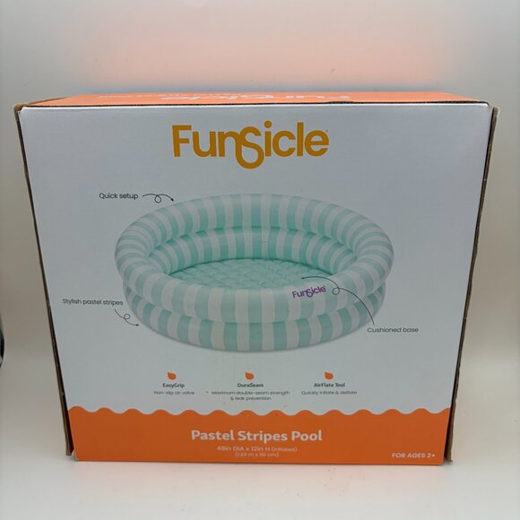 FunSicle Pastel Stripes Inflatable Kiddie Pool 4FT Kids Splash Pool Ages 2+ - Picture 6 of 8